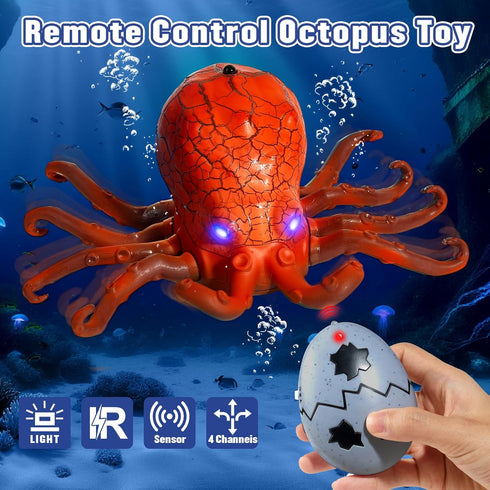 6+ AMCHSURI Remote Control Animals Crawling RC Octopus Toy with Blue LED Eyes & Realistic Movement Crawling, Cool Gag