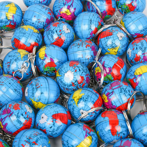 PROLOSO 48 Pcs Globe Keychains - Bulk Keyrings for Kids, World Planet Earth Theme Toy, 1 Inch