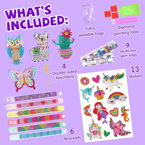 6 4 4-12 goldentime Diamond Art Kits for Kids Including Diamond Painting Bracelets, Diamond Art Keychains and Colorful