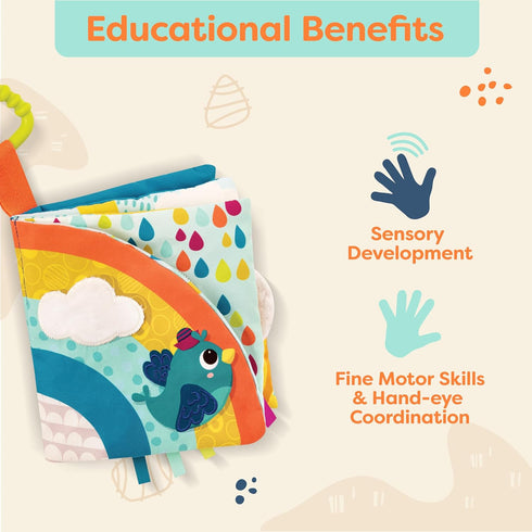 B. toys - B. baby Interactive Soft Baby Book - Rainbow Sunshine Cloth Book for Babies with Sensory Features