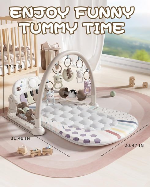4 0-12 Jovow Baby Gym Play Mat with Detachable Musical Piano, Light Up Activity Center with Rattles & Glowing Night