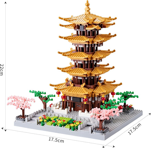 Set 14+ 2200 JXRLMB Chinese Ancient Famous Architecture Micro Building Blocks for Adults Yellow Crane Tower with Sakura
