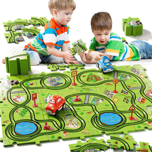 Bennol 56 Jigsaw Puzzle Race Track Car Set, Toddler Toys for Boys Age 2-5, Gifts for Kids