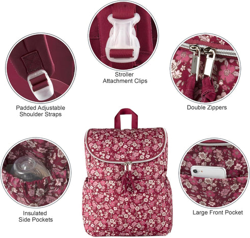 Backpack Multi-Function Floral Diaper and Travel Nappy Baby Bag with Changing Pad and Stroller Straps