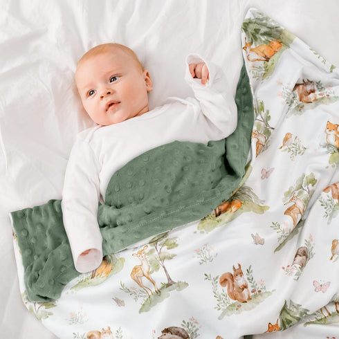 30x40 Inch Baby Blanket for Boys Girls, Super Soft Double Layer Minky Dot Blanket with Woodland Animals, Lightweight