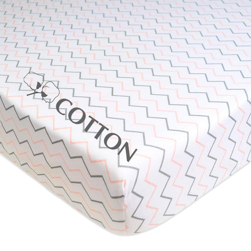 American Baby Company 100% Natural Cotton Fitted Crib Sheet, 52" x 28", Pink Zigzag, Hypoallergenic