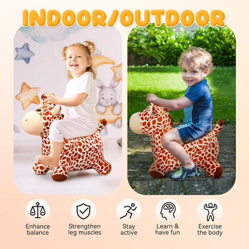 Giraffe Bouncy Horse Toy for Kids 1-3 Years Old, Plush Ride On Bouncy Animal for Indoor Outdoor Hopping, Birthday Gifts