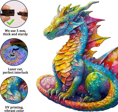 Wooden Jigsaw Puzzles for Adults - Unique Dragon Shape Wood Cut Puzzles, Birthday Gifts for Family Friends