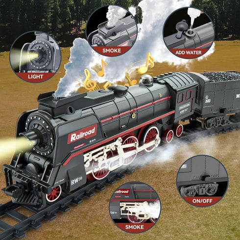 Set Sets Set 3 4 5 6 7 8+ Train with More Tracks & Carriages, Luxury Train Toys with Smoke, Light and Sound, Christmas