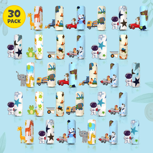 30 Pack 100% 7x10 Inch Set Omilion Baby Washcloth of Flannel Newborn Washcloths Cotton - Fun, Colorful Designs Reusable
