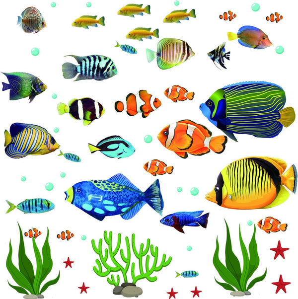 Fish Wall Stickers Under The Sea - Decorative Wall Decals for Kids Nursery Bedroom Living Room