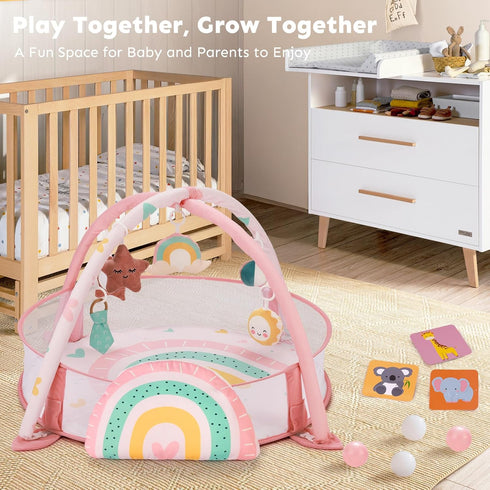 Foryoomi 7-in-1 Tummy 6 XL Large Baby Play Gym Mat, Time Mat, Baby Gym & Ball Pit, Baby Activity Mat with Milestone