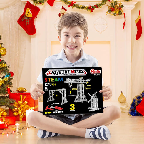 Building Toys Model Set, 3 in 1 Metal Model Kit - Tower Crane, Frame Crane & Windmill, DIY Building STEM Projects