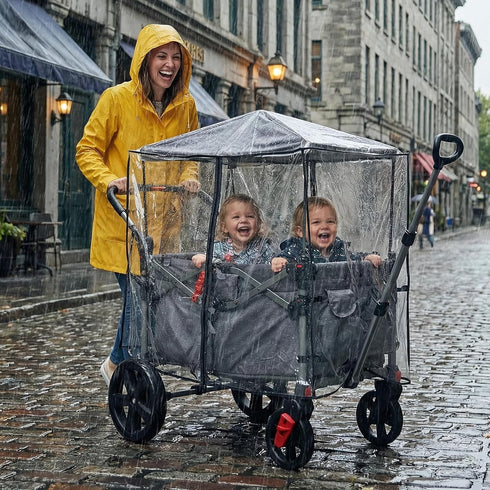 EVER ADVANCED Luxe TPU Wagon Stroller Rain Cover, Non-Yellowing Clear Shield with Double Zippered Side Access