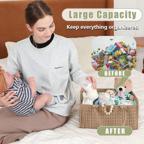 MOMINSIDE Diaper Caddy Organizer, Baby Diaper Caddy Organizer with Handle Baby Basket Nursery Storage, Portable