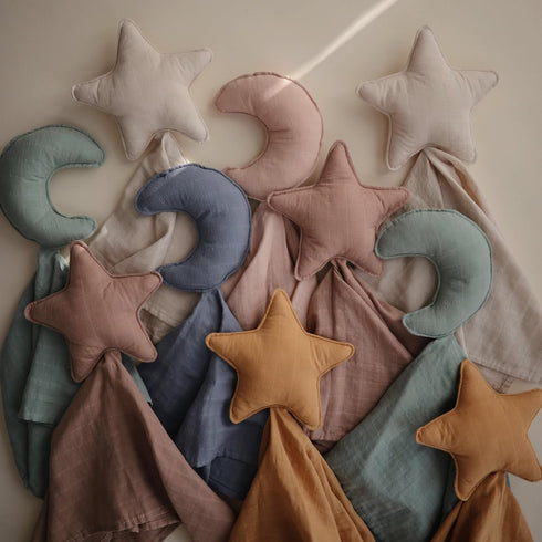 mushie Star Security Blanket, Baby Lovey, 100% Organic Muslin Cotton - Natural