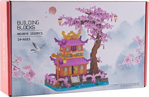 Set 14+ 1810PCS DIY Sakura Tree House Micro Building Blocks for Women Adult, Japanese Cherry Blossom Treehouse Ideal