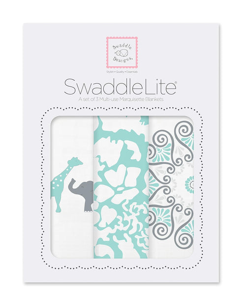 Set 3 Marquisette SwaddleDesigns SwaddleLite, of Swaddle Blankets, Premium Cotton Muslin, SeaCrystal Lush Lite