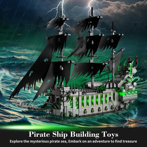 1573 Set 14+ WINGIFT Pcs Pirate Ship Building with LED Light,STEM Ghost Ship Flying Dutchman Building Toy,Model Boat