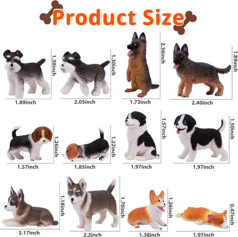 12PCS Dog Figurines Playset, Realistic Detailed Plastic Puppy Figures, Hand Painted Mini Dog Figures Toy Set