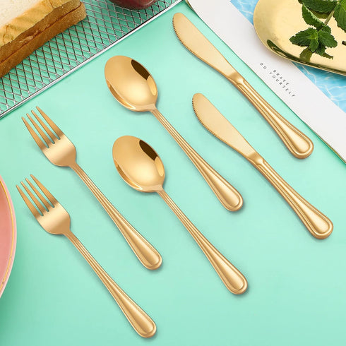 LIANYU 12-Piece Gold Kids Silverware Set - Stainless Steel Toddler Utensils Flatware Set for 4, Includes Knife, Fork,