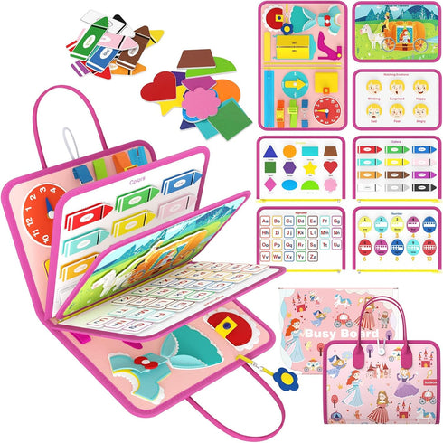 Freebear Deluxe Pink Princess Quiet Book Sensory Board for Toddlers 1-4, Montessori