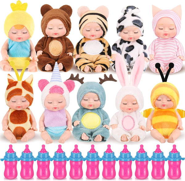 Retrowavy 10 Pcs 4 Inch Mini Baby Dolls Realistic Tiny Baby Doll