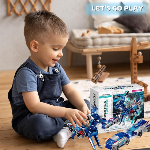 TEZKIM Collision Transforming Dinosaur Car Toy, Magnetic Dinosaur Transformer Car for Boys & Girls Party Favors
