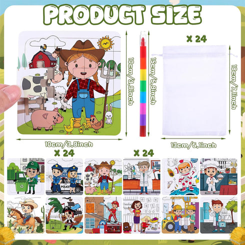 Fullhawl 24 4 4 Inch Career Puzzles x Color Your Own Puzzles Occupation Theme DIY Jigsaw Crafts with Stackable Crayons
