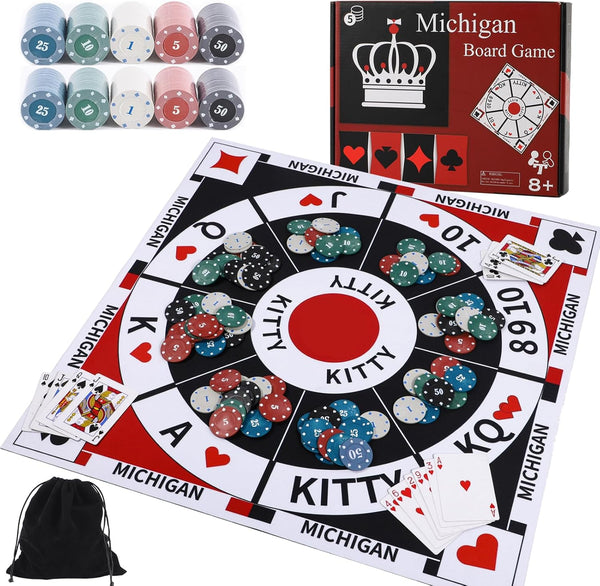 Michigan Rummy Board Game Set Tripoley Game Felt Mat Foldable Family Original