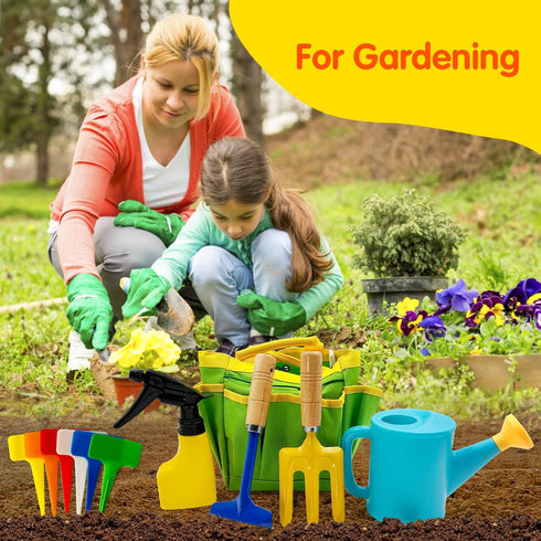 liamasum Set Kids Gardening Tools Includes Toddler Gardening Gloves, Sturdy Tote Bag, Watering Can, Shovel, Rake