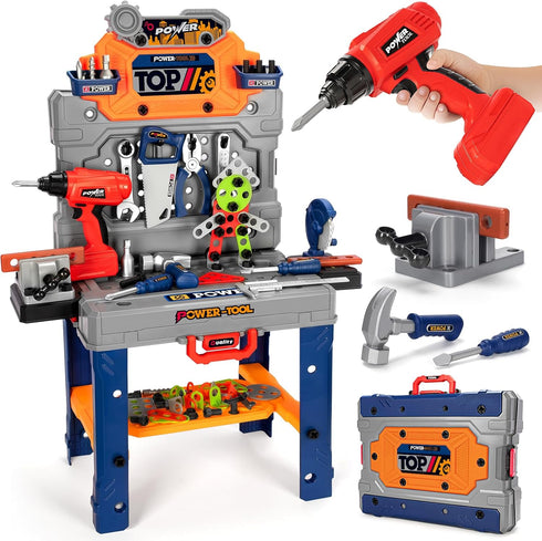 TooyBing Kids Tool Bench Set with Electric Drill and Realistic Tools, Construction
