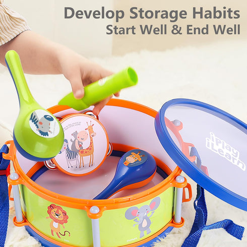 Set, 18 2 3 4 5 iPlay, iLearn Toddler Musical Instruments Toys, Kids Drum Baby Trumpet, Percussion, Harmonica, Maraca