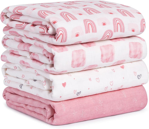 Muslin Swaddle Blankets for Newborn, 4 Pack Cotton Baby Blanket, Large 31.5