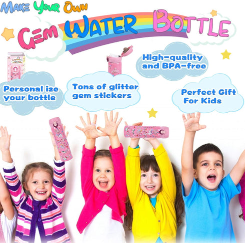 YOFUN Decorate Your Own Water Bottle, 11 Sheets of Unicorn Stickers & Glitter Gems, Craft Kit for Children, Pink