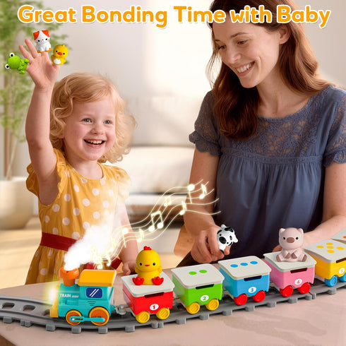 1 2 3 Set Counting, 18M+ Toddler Toys for Year Old, Electric Farm Animal Train with Music, Lights & Steam, Montessori