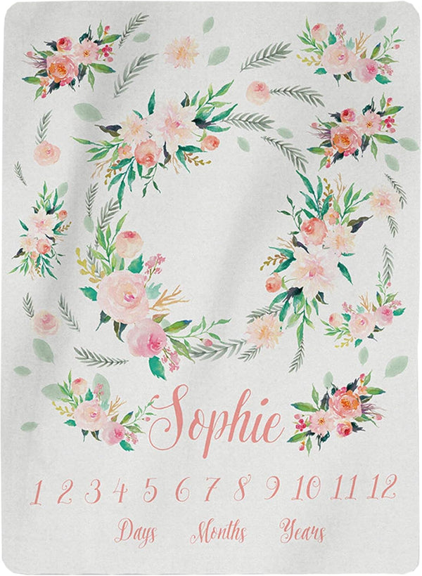 WolfeDesignPDD Baby Blanket - Milestone Blanket - Baby Blanket Personalised - Baby Girl
