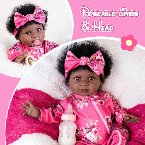 Aori Lifelike Black Reborn Baby Dolls - 22" Black American Newborn Doll with Cloth Body & Gift Box for Kids 3+