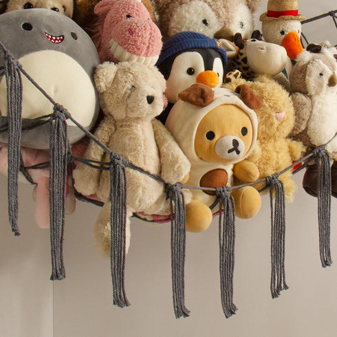 Large Stuffed Animal Storage Hammock Net - Toy Organizer Holder for Baby Nursery Room Decor - Grey