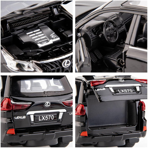BDTCTK 1/32 Lexus LX570 Off-Road Luxury SUV Model Car, Zinc Alloy Pull Back Toy with Sound and Light (Black)