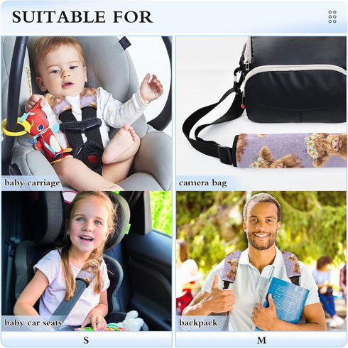 Vdsrup 2 Pack Seat Belt Covers Daisy Crowns Baby Highland Cows Car Seat Strap Covers Super Soft Car Seat Neck Cover