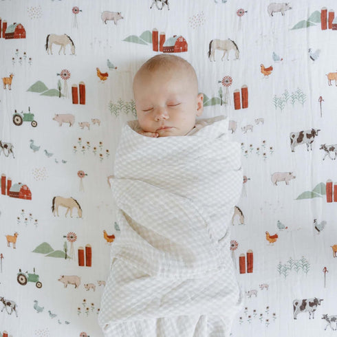 100% Farmyard-Themed Soft Muslin Crib Sheet for Babies | Cotton Fitted Sheet