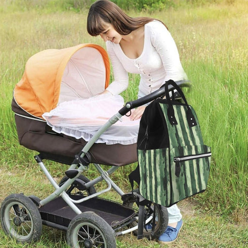Nevjipu Backpack Mommy Backpack, Baby Doll Diaper Bag - Splash Green Vertical Stripes Print Bag, Fashion Tactical