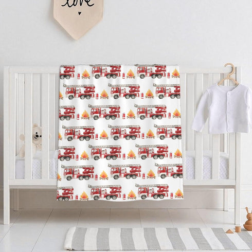 Fire Truck Fireman Baby Blanket, Super Soft Swaddle Cozy Receiving Blanket for Crib 40x30 in