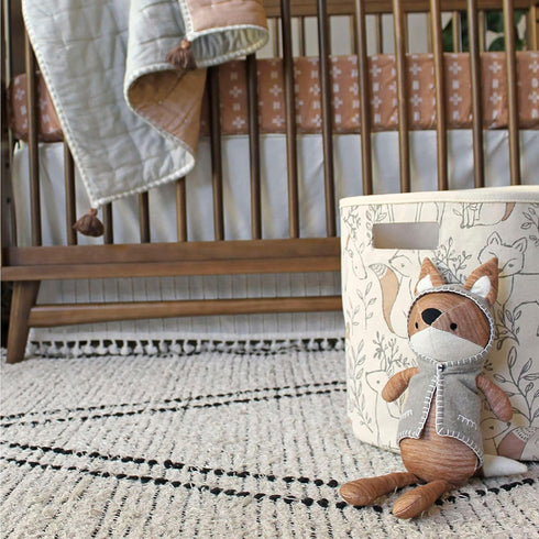 13"x12", Crane Baby Fabric Round Nursery Storage Basket, Toy Storage, Woodland Nursery Decor, Toy Basket, Baby Storage