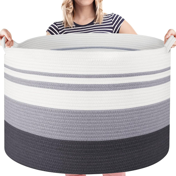 WISELIFE Large Storage Basket, Cotton Rope Basket 21.7"x 21.7" x 13.8", Baby Laundry Basket with Handle, Big Basket,