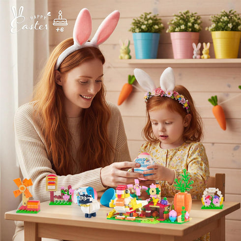 2026 Set -12-in-1 6+, New Easter Gifts Building for Kids Happy Farm Village Building Toy with Prefilled Eggs, Easter