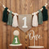 No.1 1st JUIIZAY First Birthday Party Decorations Green High Chair Banner Crown Cake Topper Birthday Decor