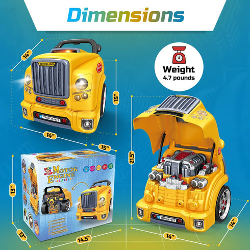 Playset 3-7 MOBIUS Toys Motor Engine - Large Truck Mechanic Build & Repair Toy with Lights, Sounds & Tools