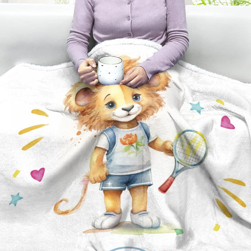 Novusopt Personalized Baby Blankets for Boys Girls Lion Baby Blanket Soft Plush Sherpa Blanket with Name Receiving